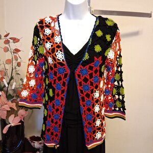 NWT Simon Chang Women’s Shrugs 3/4 Sleeve Multi Color Floral Crochet Knitwear 8M